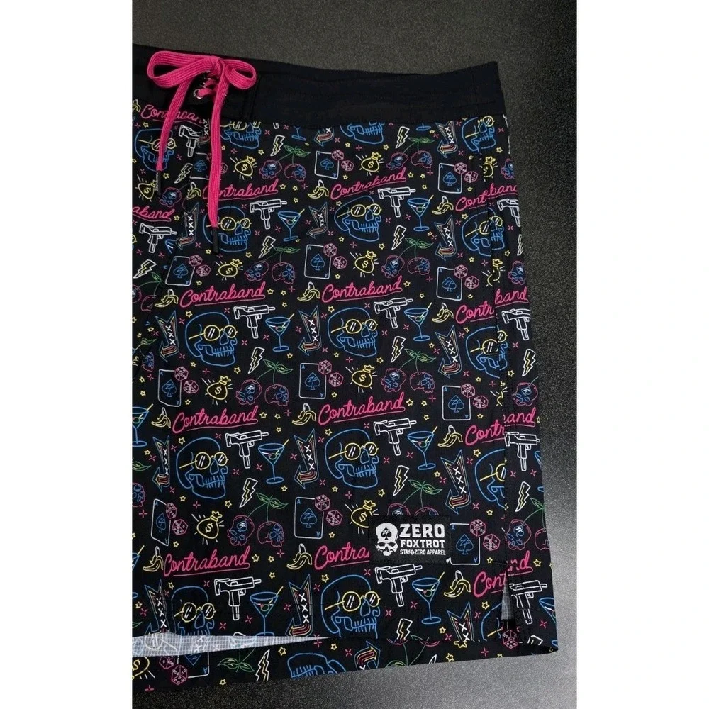 New Zero Foxtrot Swim Boardshorts Trunks Men XL Surf Beach Military Grunge Skull